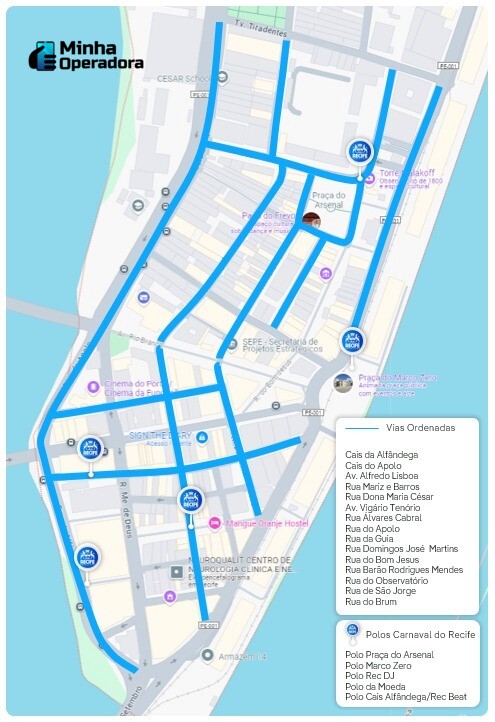 Mapa de ordenamento de fios de internet no Recife Antigo. Divulgação/Neoenergia.